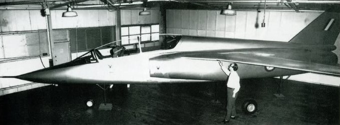 CAC AA-107 mock-up in 1969 with CAC Project Support Engineer, Walter Watkins