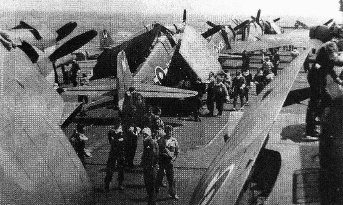 Grumman Hellcat Mk.II fighters of 1844 Sqn on HMS Indomitable 1945
