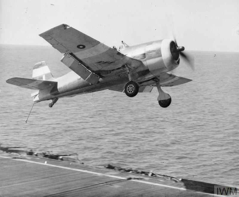 Grumman Hellcat makes an abortive landing aboard HMS Ameer