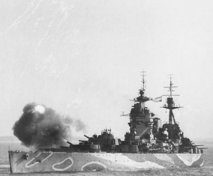 June 1944 HMS Rodney seen bombarding the Normandy coast during the D-Day landings
