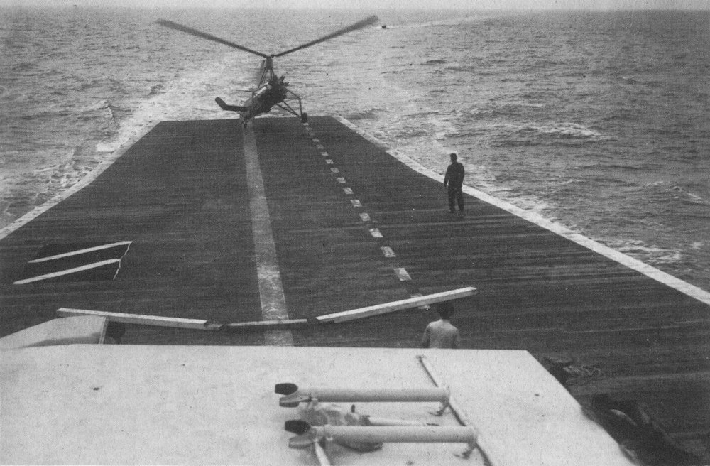 Cierva C.30A autogyro from a flight deck built on the stern of the Italian heavy cruiser RN Fiume (then making 16 knots), 6 January 1935