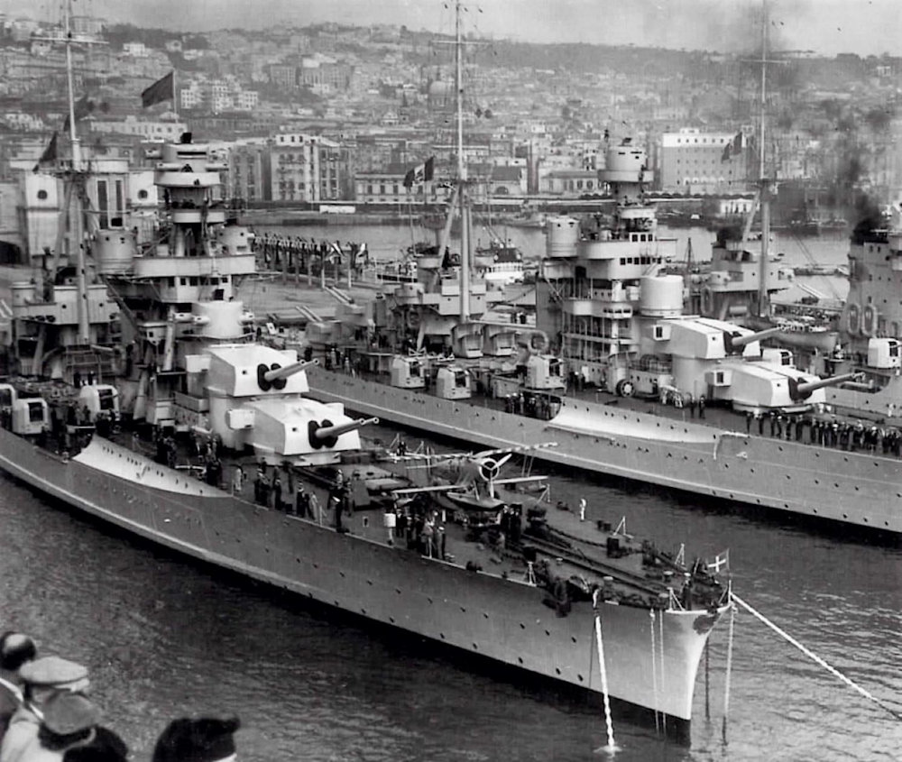 Fiume, Zara, and Pola moored at Naples, May 1938