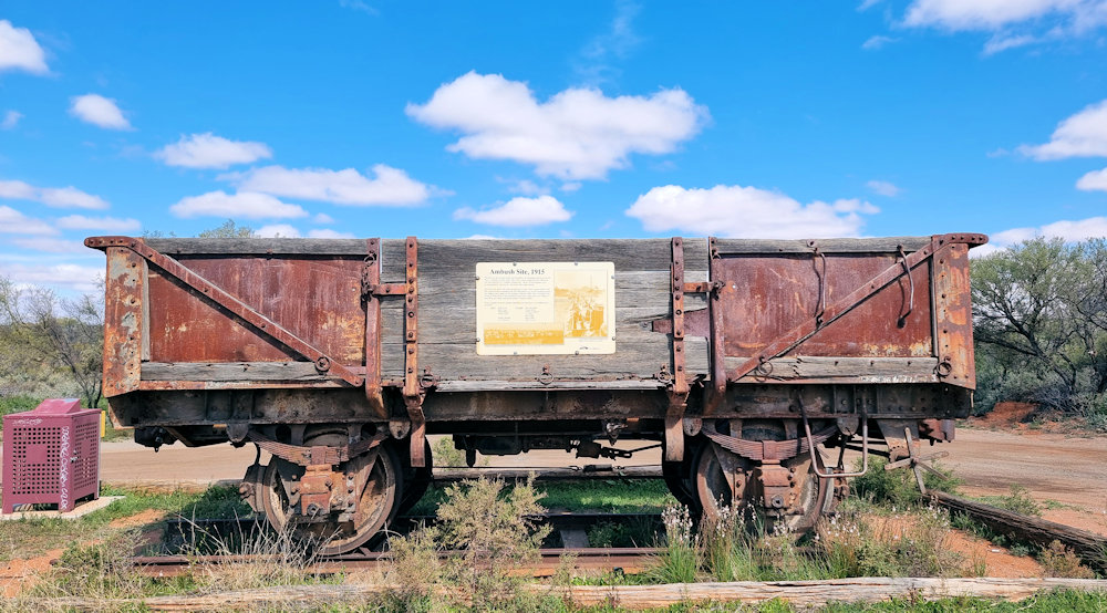 The rail car now used as a memorial to those killed and injured The Battle of Broken Hill